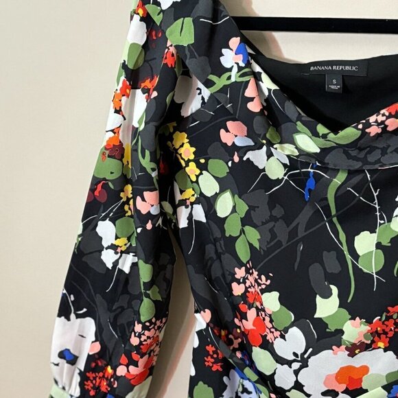 Banana Republic Off the Shoulder Floral Dress Black Women's Size S - Picture 7 of 15